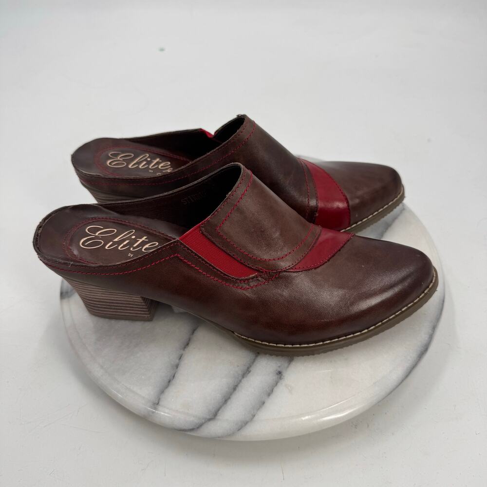 Elite by Corkys Brown leather heel mules